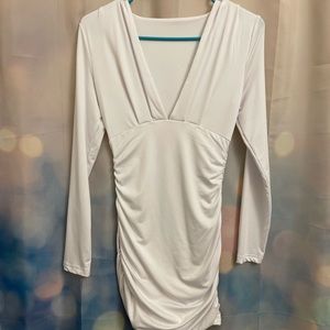 Gobles White Deep V Dress